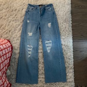 Wide leg ripped jeans